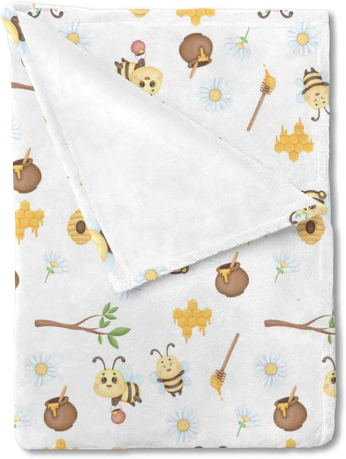 Bee Baby Blanket Honey Daisy Flowers Cute Animals Flannel Blanket Throw Neutral Receiving Blanket Cute Baby Swaddle Blanket for Baby Toddler Boy G...