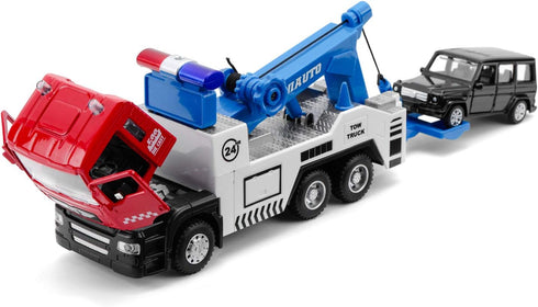 haomsj Toy Tow Truck Pull Back Toy Cars Miniature Carrier Truck Toy for Boys and Girls, Lights and Sound...
