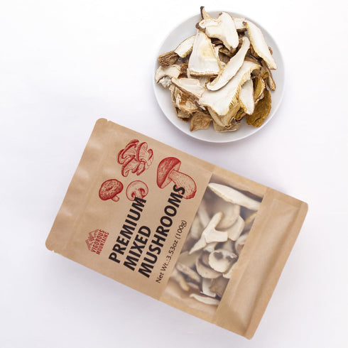 VIGOROUS MOUNTAINS Dried Mixed Mushrooms Blend for Cooking - Porcini Shiitake Oyster & Champignon - 3.53oz (100g) - Soft Texture Bold Flavor & Veg...