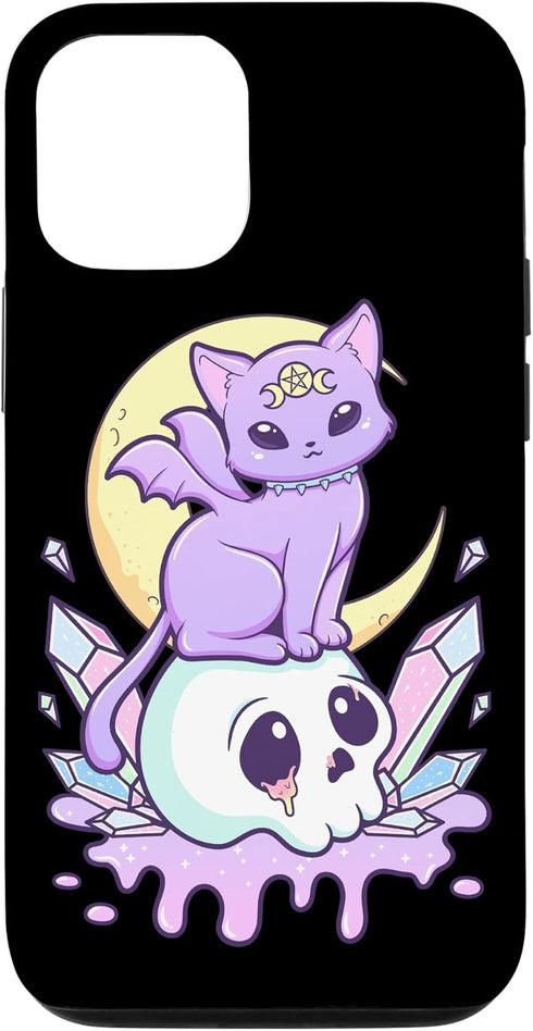 iPhone 13 Kawaii Pastel Goth Cute Creepy Witchy Cat and Skull Case...