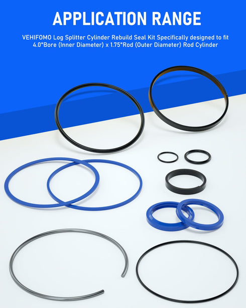 Hydraulic Log Splitter Cylinder Rebuild Seal Kit for 4.0"Bore x 1.75" Rod Cylinder, Dirty Hands Tools Huskee Log Splitter Parts Hydraulic Cylinder...