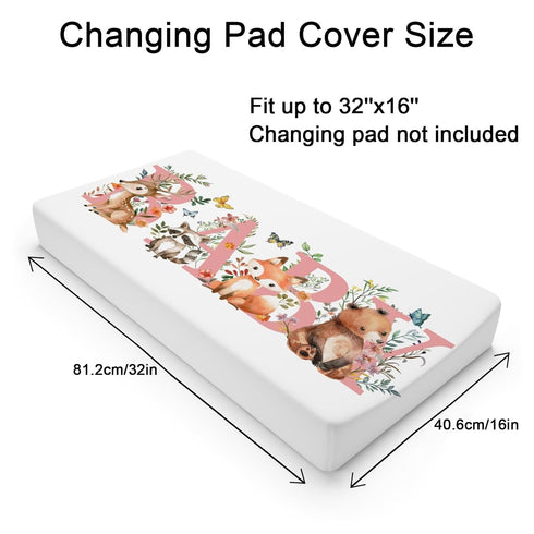 Baby Animals Boho Floral Changing Pad Cover Woodland Animals Butterflies Leaves Baby Changing Table Pad Cover for Boy Girl Bear Deer Fox Soft Brea...