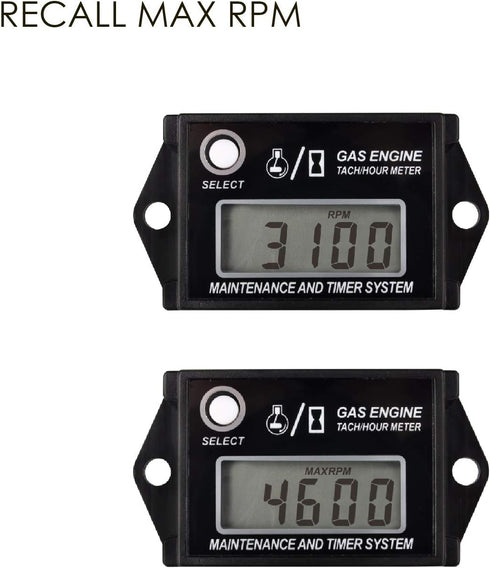 Jayron JR-HM026A Digital Hour Meter Tachometer,Maintenance Reminder,Maximum RPM Recall,or Pneumatic Equipment and ZTR Lawn Mower Tractor Generator...