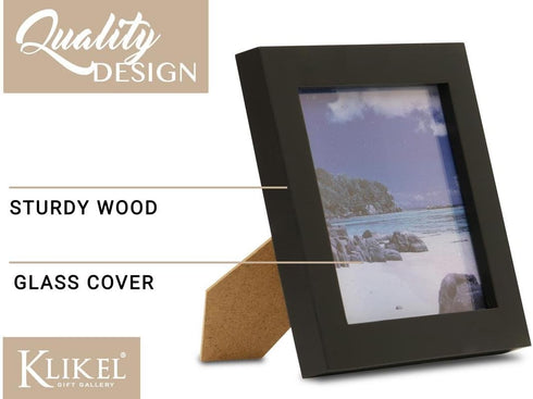 Klikel 5x5 Black Picture Frame - Made of Real Wood With Glass Photo Protector - Wall Hanging And Table Standing Display...