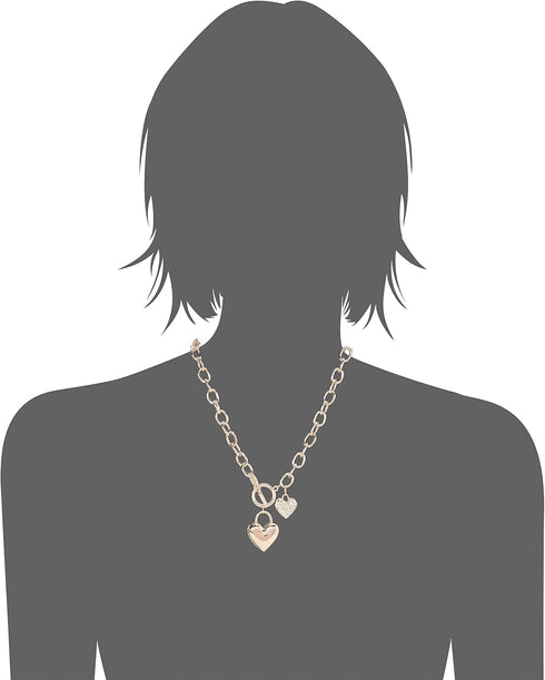 GUESS Rose-Gold-Tone Heart Lock Charm Toggle Chain Necklace...