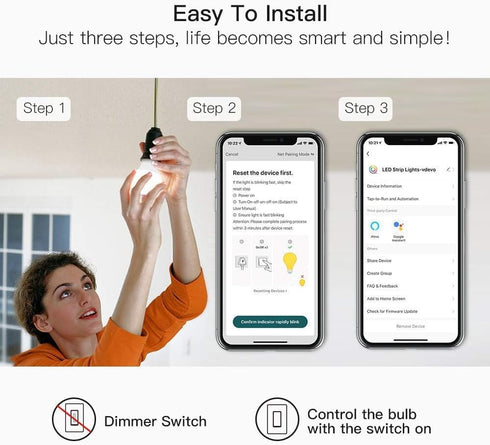 TREATLIFE Smart Light Bulbs, 2.4GHz WiFi LED Light Bulb, Dimmable Smart Bulb Compatible with Alexa, Google Home, SmartThings, UL Certified Warm Wh...