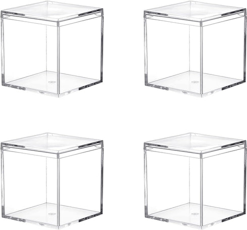 Acrylic Box with Lid, 4 Pack Small Square Acrylic Container 2.2x2.2x2.2Inch/55X55X55mm Plastic Square Cube Containers with Lid Storage Box for Can...