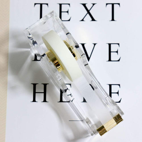 Multibey Clear Acrylic Gold 1 Inch Core Desktop Adhesive Tape Dispenser Cutter with Tape Office School Gift Idea (Gold)...