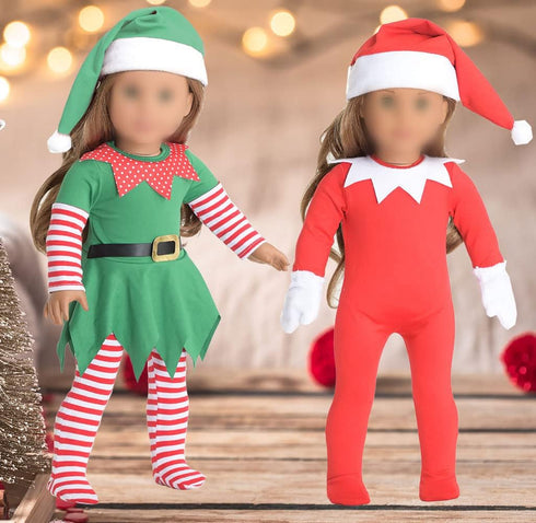 18 inch Christmas Doll Clothes, 18 inch Christmas Elf Clothing Costume Santa's Little Helper Outfits for 18 inch Doll (Dolls Not Included)...