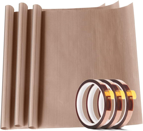 3 Pack PTFE Teflon Sheet 16 x 20" and 3 Rolls 10mm X 33m Heat Resistant Sublimation Tape for Heat Press Transfer Non Stick Paper Reusable Heat Res...
