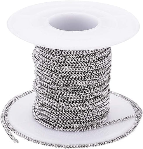 PandaHall 32.8 Feet Stainless Steel Cable Cross Chains with Spool 2.4x1.9x0.5mm Unwelded Oval Link Necklace Bracelet Pendant Jewelry Making Chains...