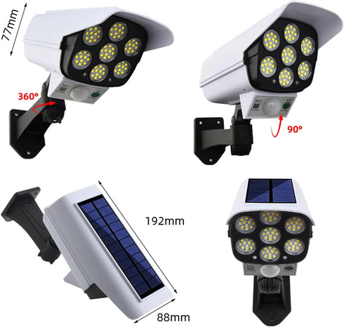 Outdoor Motion Sensor Solar Lights 2000 Lumens 77 LEDs Spotlight With Remote Controller FloodLights Outdoor IP66 Waterproof, Wireless Dummy Decoy ...