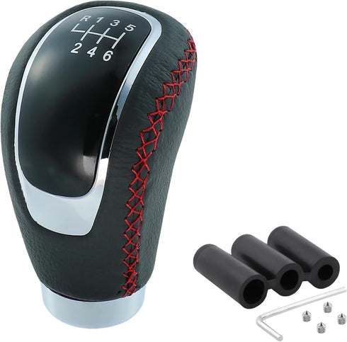 6 Speed Shift Knob Manual Shifter Knobs Handle Leather Gear Stick Driving Transmission Fit Most Car Truck SUV Vehicles (Black+Red Line)...