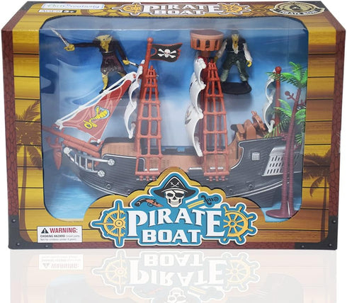 ArtCreativity 10 Inch Pirate Boat, Detailed Pirate Ship Toy Playset with 2 Pirate Action Figures & Tree, Fun Pirate Party Favor and Prize, Best Gi...