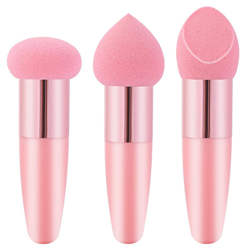 3Pcs Makeup Sponge Facial Foundation Sponge Professional Makeup Blending Sponge with Handle Beauty Sponge Blender Dry & Wet Use Makeup Sponges for...