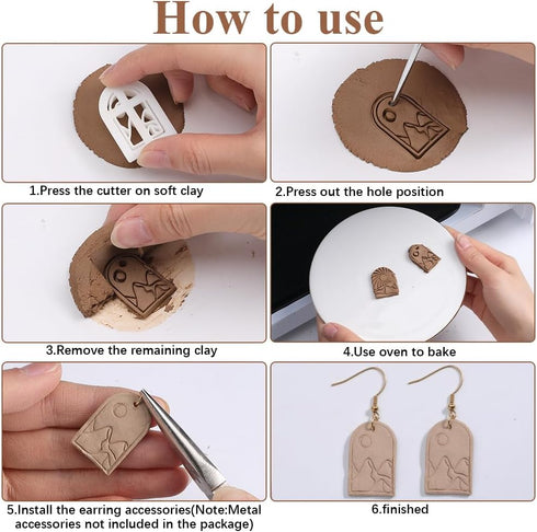 CRASPIRE 6 Shapes Boho Landscape Polymer Clay Cutters Basic Clay Cutter for Polymer Kit Vintage Sun Mountain View Earring Pattern Jewelry Making D...