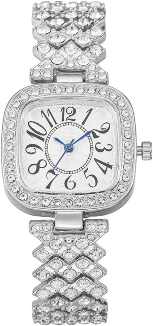 CdyBox 3Pack Classic Ladies Square Watches with Blue Hands Digital Watch Quartz Wristwatches with Inlay Diamond Strap...