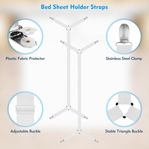 Bed Sheet Straps, 2Pcs Elastic Adjustable Bed Sheet Holder Straps, Fitted Sheet Straps to Hold Sheets in Place with Metal Clips, Sheet Holders for...
