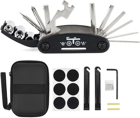 WOTOW Bike Repair Tool Kit - 16 in 1 Bicycle Multitool Portable Mountain Bike Tool Cycling Maintenance, Bike Hex Key Wrench & Bike Tube Patch Kit ...