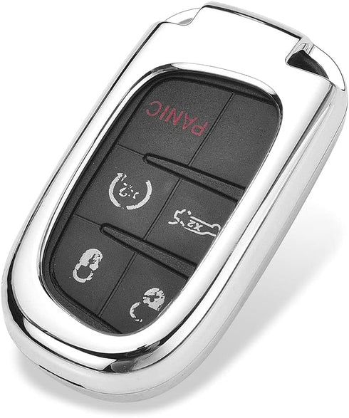 Royalfox 3d bling shiny rhinstone crystals key fob case cover compatible with Jeep Dodge chrysler (silver)...