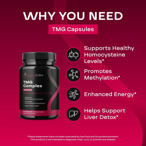TMG Trimethylglycine Supplement with Methyl B Complex - 500mg Betaine TMG Supplement with Methylated Vitamin B Co Factors for Homocysteine Heart &...