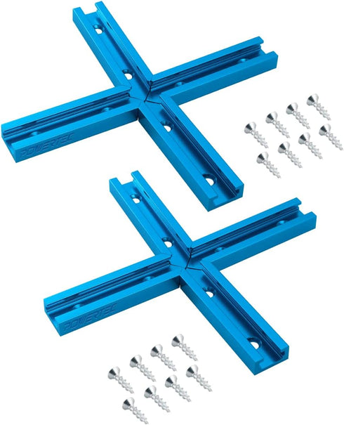 POWERTEC 71704 3" T-Track Intersection Kit with Predrilled Mounting Holes & Wood Screws, 2 Sets, For Universal T track, Aluminum T Track Accessori...