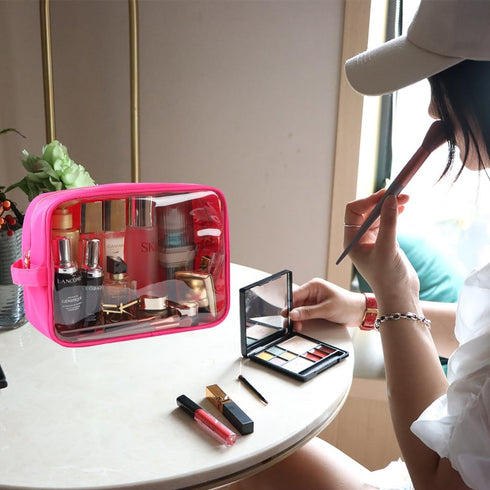 Clear Makeup Bag Preppy Stuff Bag Transparent Makeup Pouch Women Travel Clear Toiletry Bag TPU and Nylon Cosmetic Pouch (Extral-Large, HotPink)...