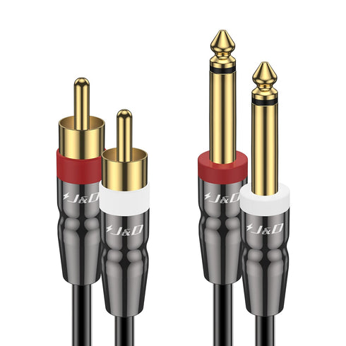J&D Dual 1/4 inch TS to Dual RCA Cable, Heavy Duty 1/4 Male to RCA Male Adapter Stereo Audio Interconnect Quarter inch Cable, 3 Feet...