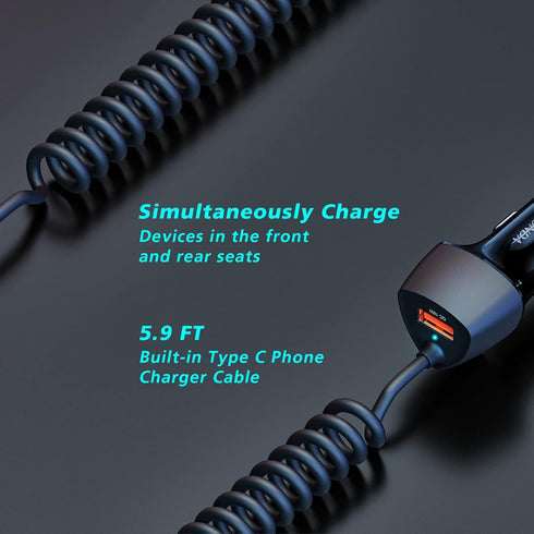 SUNDA USB C Fast Car Charger 51W Dual Ports, Built-in 5.9FT Type C Phone Charger Cable, USB-C Port Charger with PPS 33W/PD 30W/&QC 18W, Compatible...