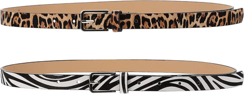 LUOZZY 2 Pcs Leopard Belts for Women Square Zebra Belt with Buckle Fashion Jeans Belts for Women...
