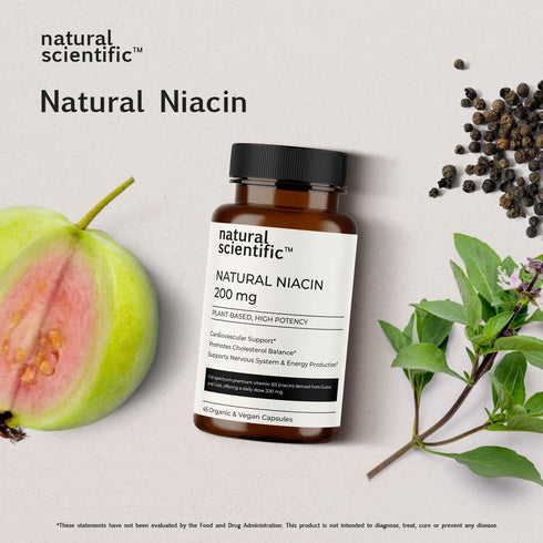 Vitamin B3 (Niacin) Supplement 200mg - from Organic Guava and Tulsi - 45 Capsules, 15-Day Supply - for Women and Men...