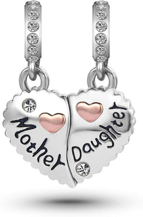 Mother Daughter Son Sisters Best Friends Bestie Rose Gold Heart Puzzle Dangle Birthday Charms Compatible with Pandora Bracelet...