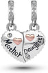 Mother Daughter Son Sisters Best Friends Bestie Rose Gold Heart Puzzle Dangle Birthday Charms Compatible with Pandora Bracelet...