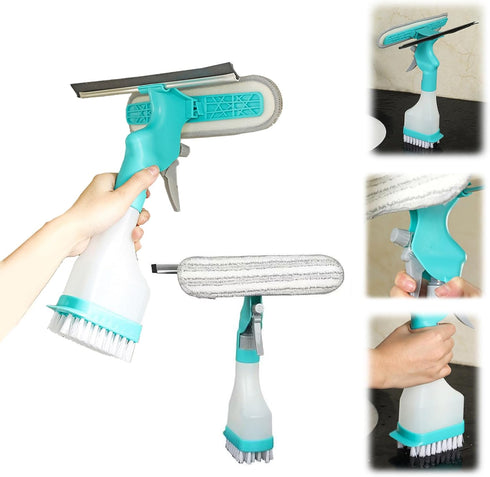 4 in 1 Window Cleaning Kit, Window Vacuum Squeegee Cordless, Window Cleaner Tool with Spray/Brush Cleaner/Wipe Multihead Cleaning Brush for Shower...