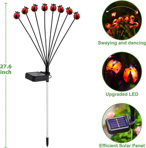 2 Pack Solar Light for Outside: Ladybug Path Lights for Pathway Yard Art Garden Decor - High Flexibility Swaying Outdoor Lights - Unique Gifts...