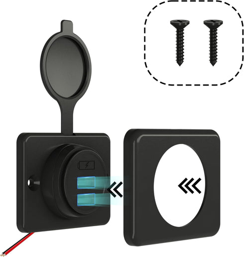 RV USB Outlet DAMAVO YM1236 Panel Dual Port Charger Socket, 12V-24V Car Charger Female, Bus, Boat, Automotive Marine ATV Truck (Surface Mount Inst...