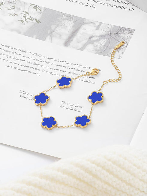 14K Gold Plated Dainty Four Leaf Clover Dot Bracelets for Women Lucky Flower Jewelry...