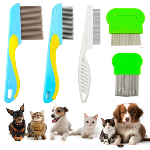 5pcs Flea Comb,Dematting Comb for Dog and Cat,Stainless Steel Teeth Head Nit Comb for Small,Medium&Large Pets,Lice Combs,Tick Comb for Dogs,Dog Co...
