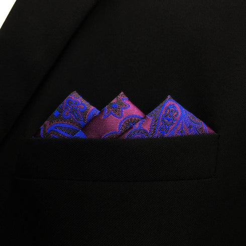 SHLAX&WING Mens Pocket Square Purple Geomitric Handkerchieves Silk Hanky...