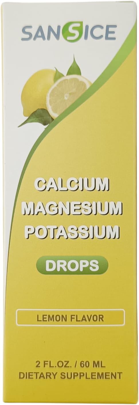 Calcium Magnesium Potassium Supplement Liquid,400mg Magnesium Glycinate,600mg Calcium Magnesium Drop Supplement with Vitamin D and Zinc (60ml/Lemo...