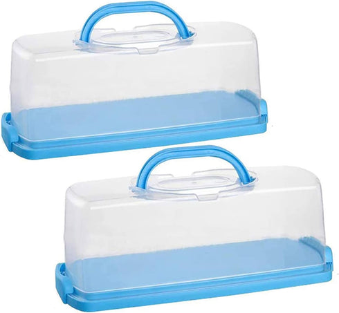 2 Pack Plastic Loaf Cake Storage Container, Bread Keeper for Carrying and Storing Banana Bread, Pumpkin Bread (Blue)...