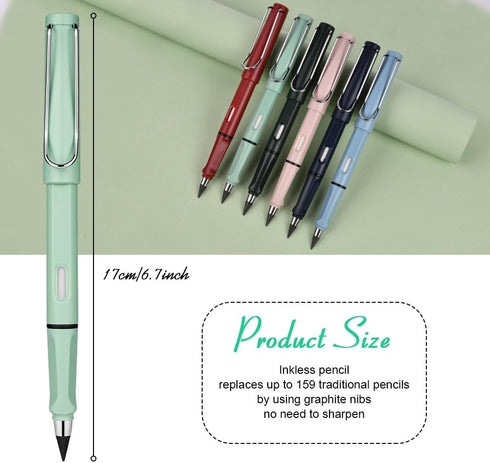 Infinity Pencil,6PCS Inkless Pencil Inkless Magic Pencil with Extra 2 Eraser Reusable Everlasting Pencil with 8 Replaceable Nibs for Writing Drawi...