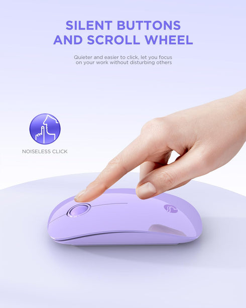 Wireless Bluetooth Mouse, Purple, 1600 DPI, Long Battery Life, Dual Connectivity, Quiet Click, High-Precision Optical Tracking, Versatile Compatib...