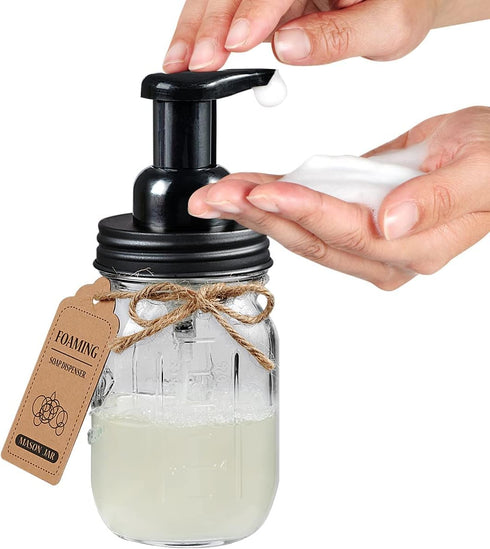 Amolliar Mason Jar Bathroom Accessories Set(4 Pack) - Foaming Soap Dispenser&Qtip Holder Set&Toothbrush Holder-Rustic Farmhouse Decor Bathroom Org...