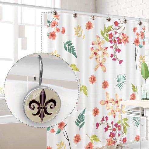 Fleur De Lis New Orleans Flower Crystal Glass Shower Curtain Hooks Rings Decorative Bathroom Decor - Set of 12...