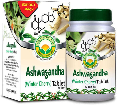 BASIC AYURVEDA Ashwagandha Supplement | 40 Tablets (1000mg) | Herbal Wellness & Immune Support | Organic Indian Ginseng Pills | Consume with Warm ...