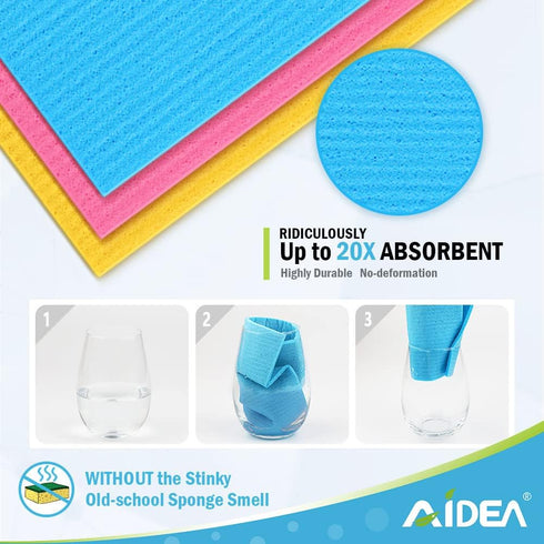 AIDEA Swedish Dish Cloth, 10PK, Swedish Dishcloths for Kitchen, Reusable Paper Towels Washable, Sponge Cloths Kitchen, Absorbent Dish Rags, Dish T...