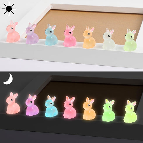 CCINEE 56pcs Luminous Mini Rabbit Miniauter Figures Glow in The Dark Resin Bunny Figures Micro Fairy Ornaments for Fairy Garden Easter Cake Decora...