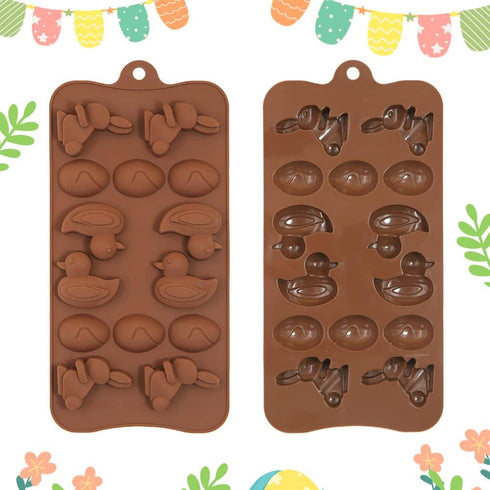 Easter Baking Chocolate Molds,4 Pack Silicone Egg Molds Bunny Duck Resin Biscuit Moulds Ice Candy Gummy Cookie Lollipop Fondant Mould for Kitchen ...