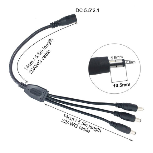 Litever Power Splitter, Black, 3 Way, 1 Female Jack to 3 Male Plugs, 5.5mm x 2.1mm, 1:3, Y Adaptor Copper Cable, for CCTV Camera & LED Strip Light...